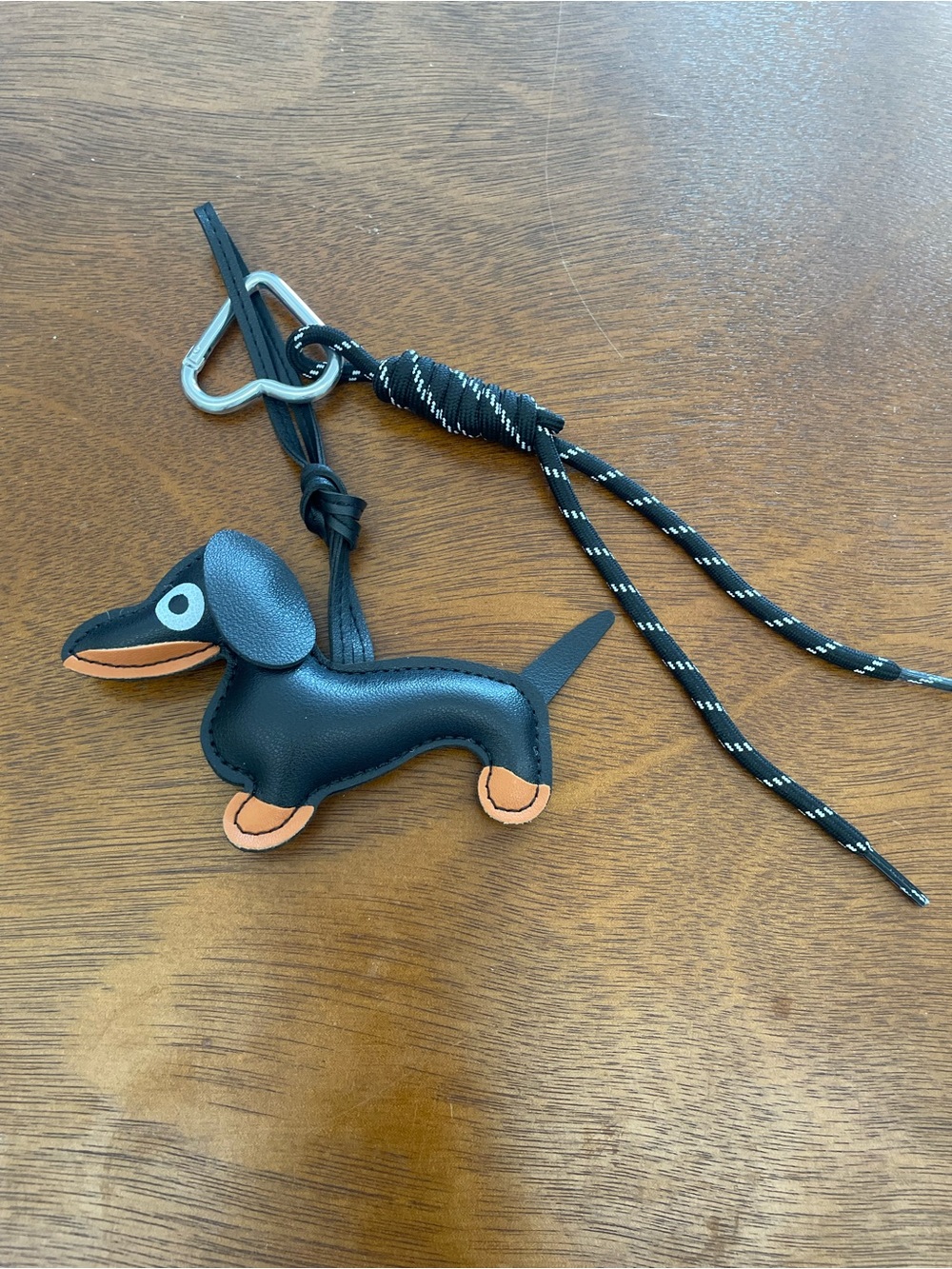 Dachshund Leather Bag Charm Keychain - Black with Tan Accents